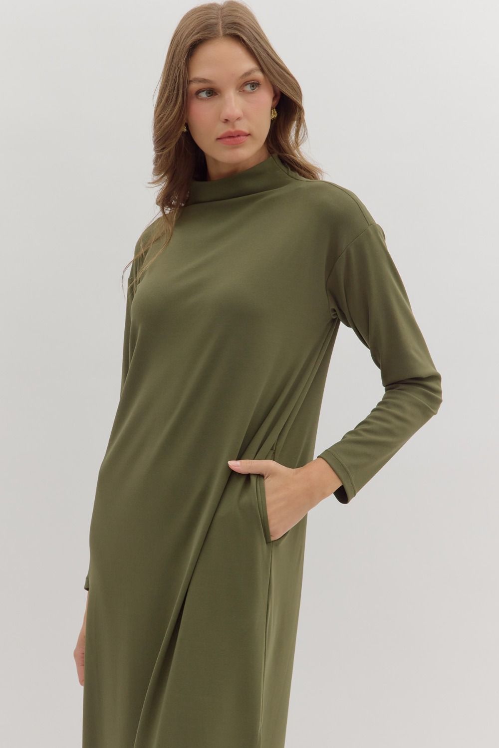 Olive Basic Mock Neck Dress