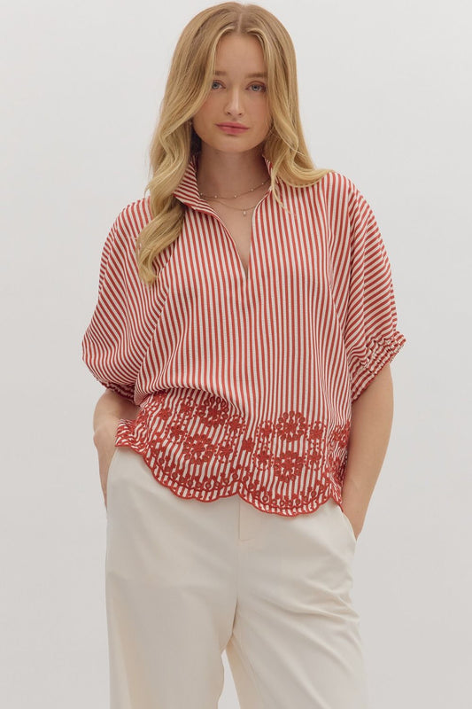Red Scalloped Top