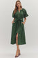 Green Puff Sleeve Midi Dress