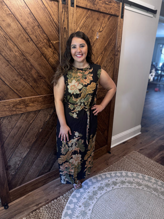 Belted Black Midi Dress