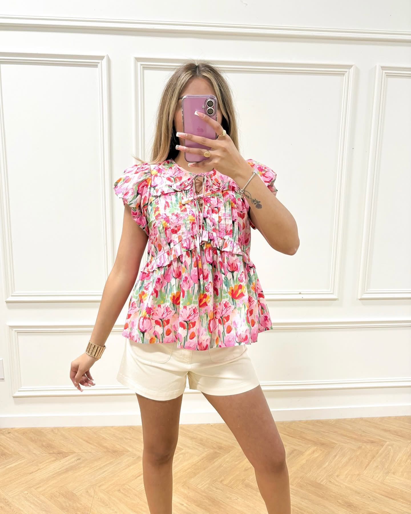 Pink Floral Ruffle Top