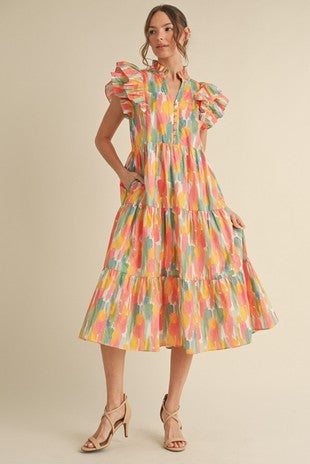 Geometric Print Tiered Midi