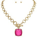 Big Stone Pendant Necklace - Pink