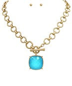 Big Stone Pendant Necklace - Aqua