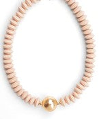 Taupe Wooden Bead & Metal Ball Necklace