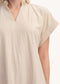 Tan Ruffle Neck Midi Dress