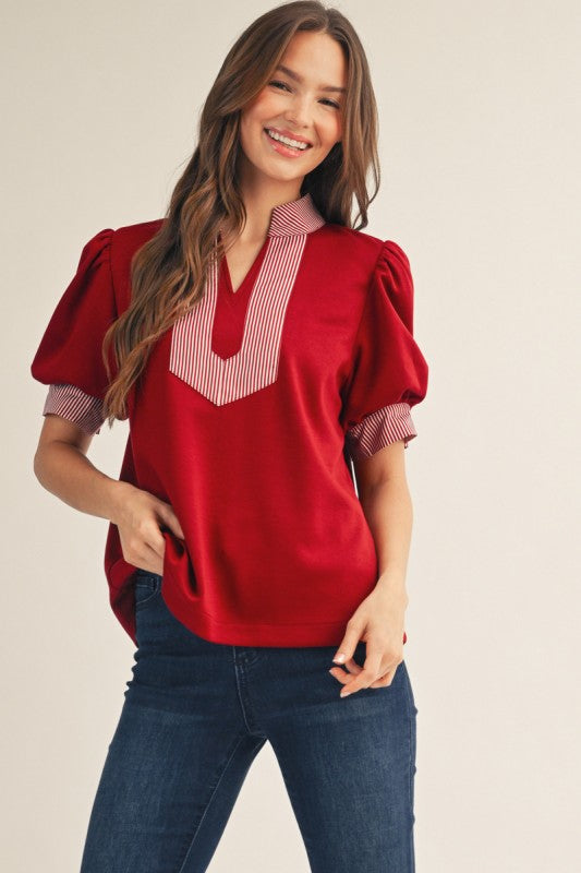 Burgundy Stripe Top