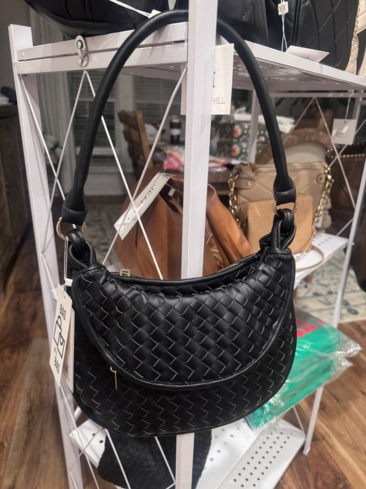 Black Woven Shoulder Purse