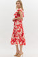 Red Flutter Sleeve Midi Dress