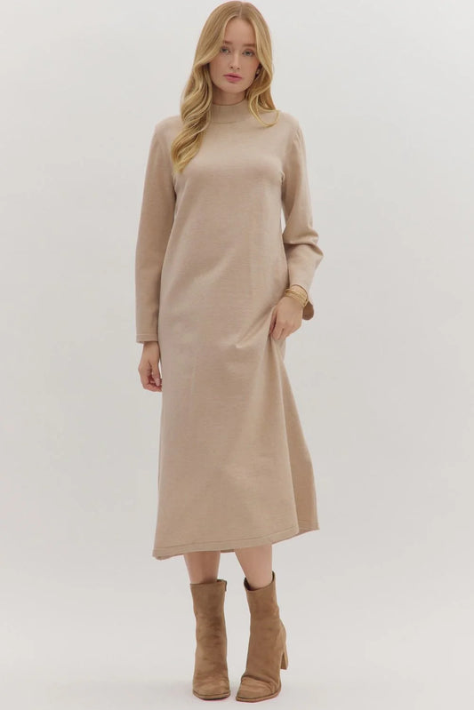 Mock Neck Long Sleeve Midi Dress
