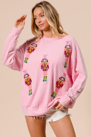 Pink Sequin Nutcracker Sweater