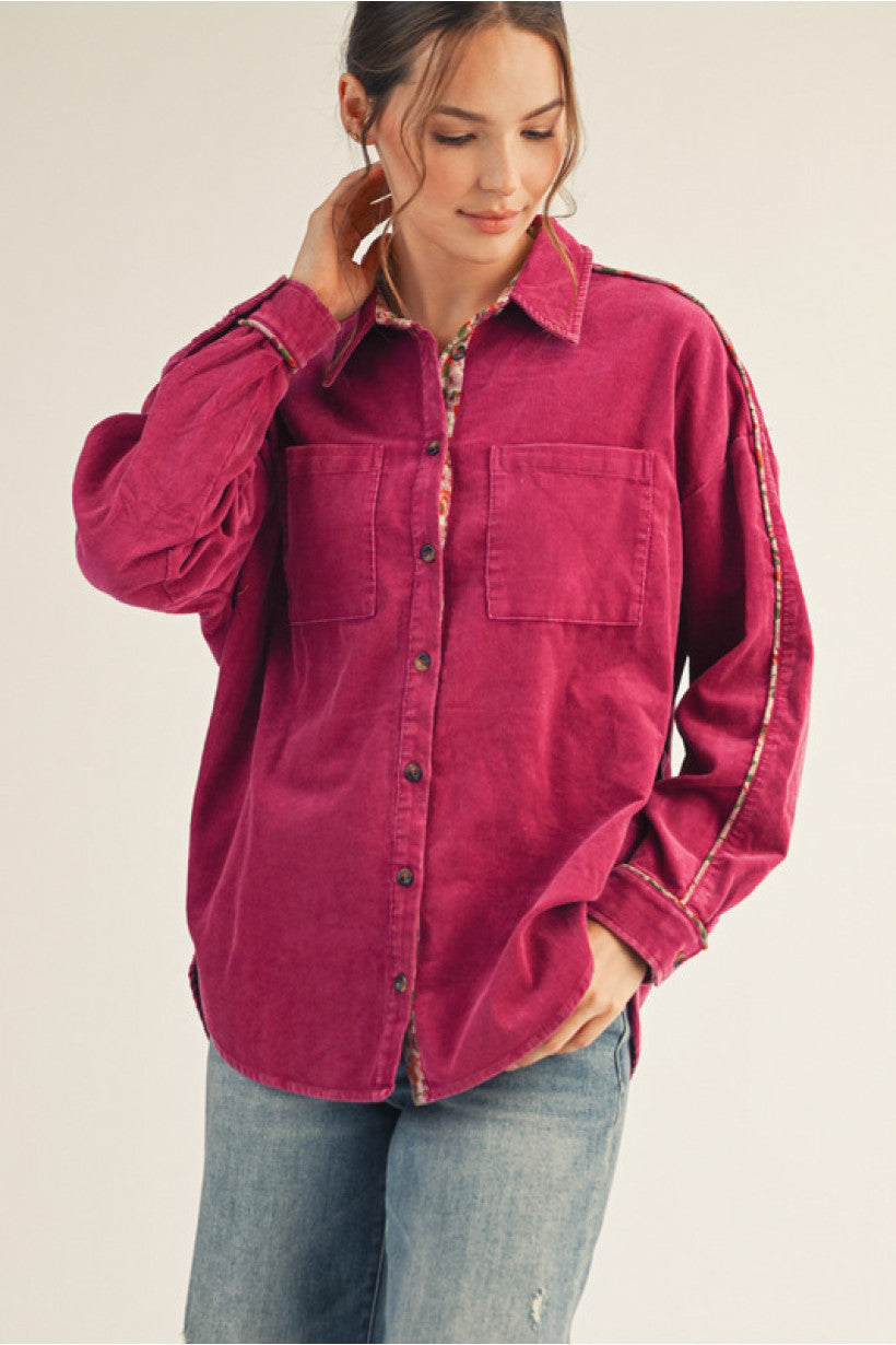 Magenta Corduroy Button Up Top