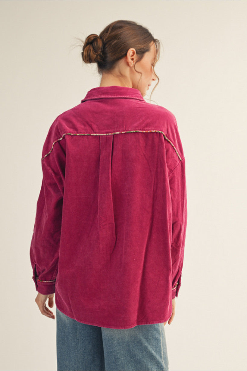 Magenta Corduroy Button Up Top