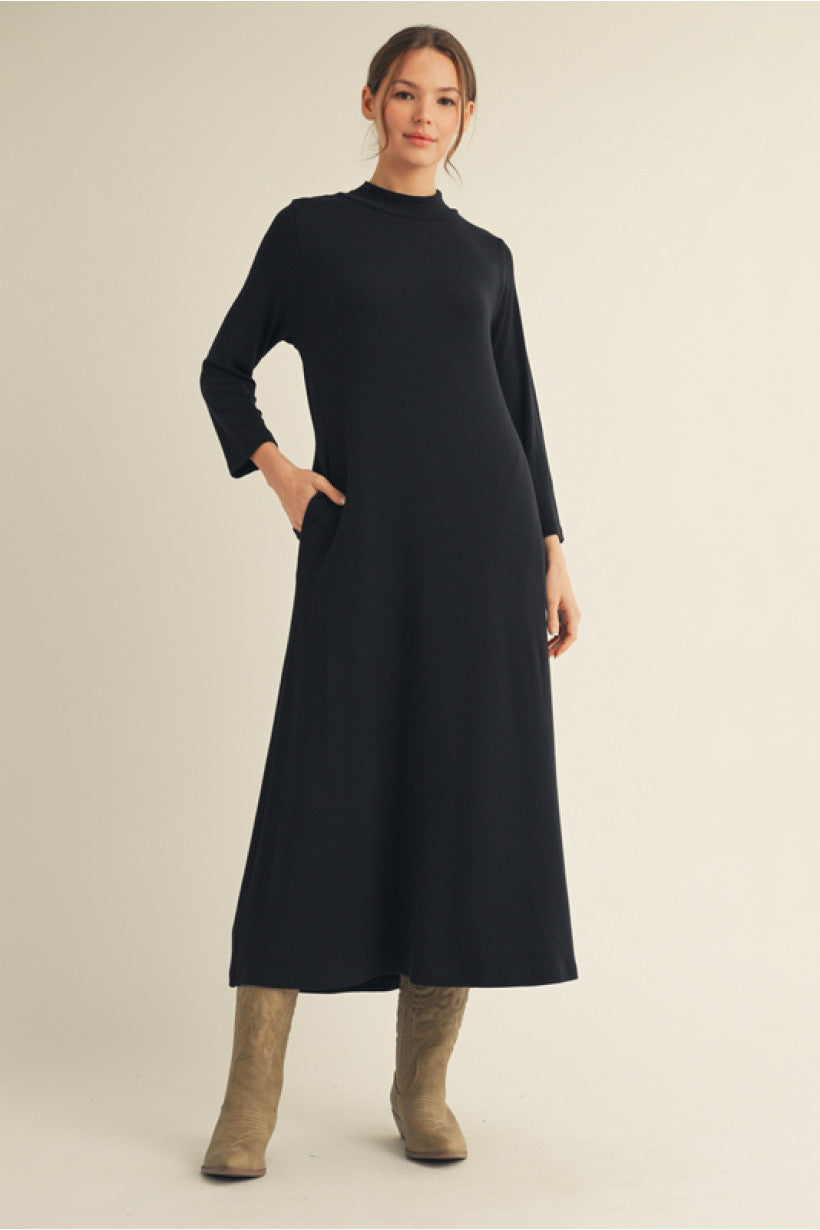 Black Mock Neck Midi