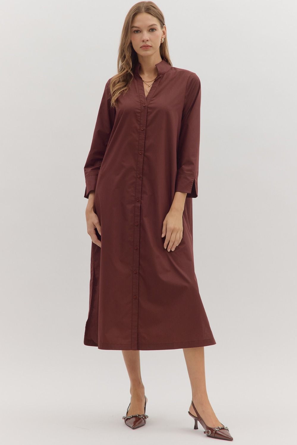 Merlot Long Sleeve Midi Dress