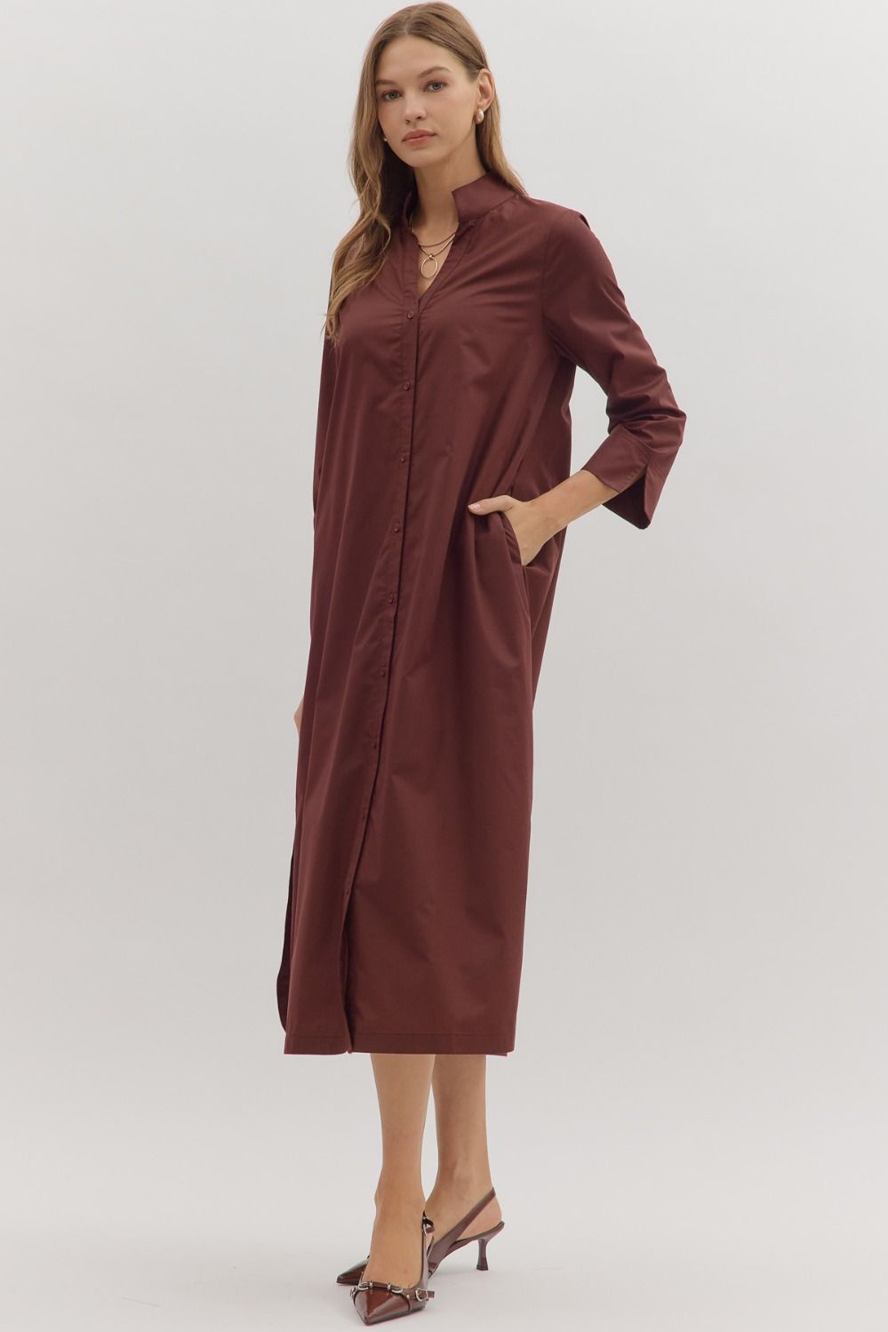 Merlot Long Sleeve Midi Dress