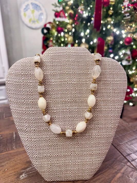 White and Gold Beaded Necklace