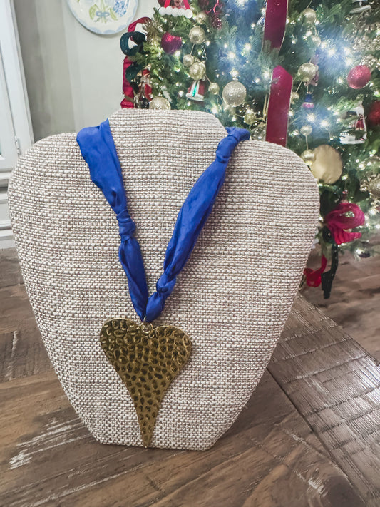 Blue Heart Scarf Necklace