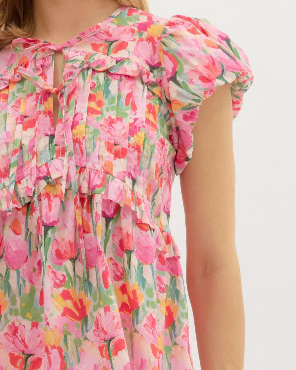Pink Floral Ruffle Top
