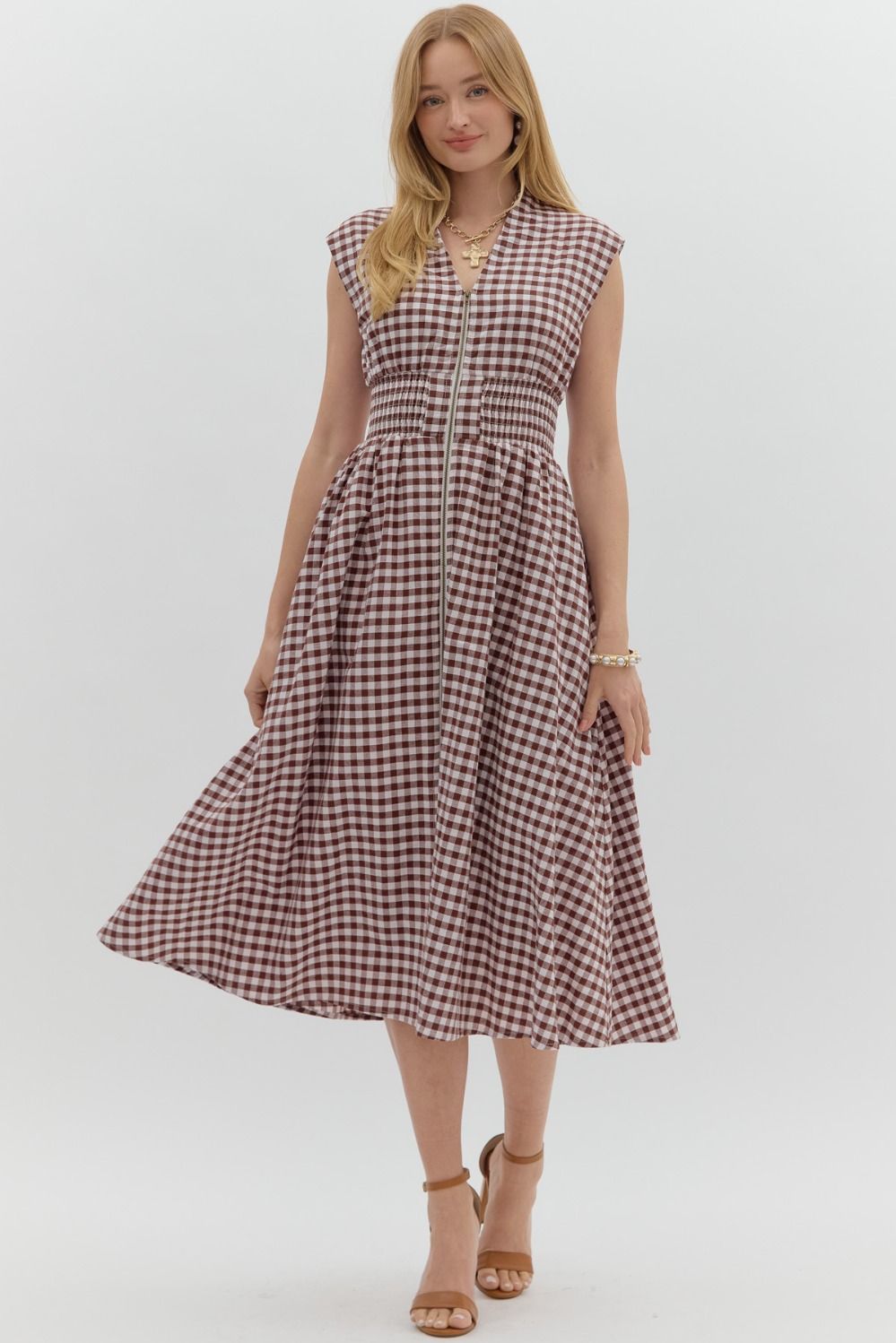 Brown Gingham Midi