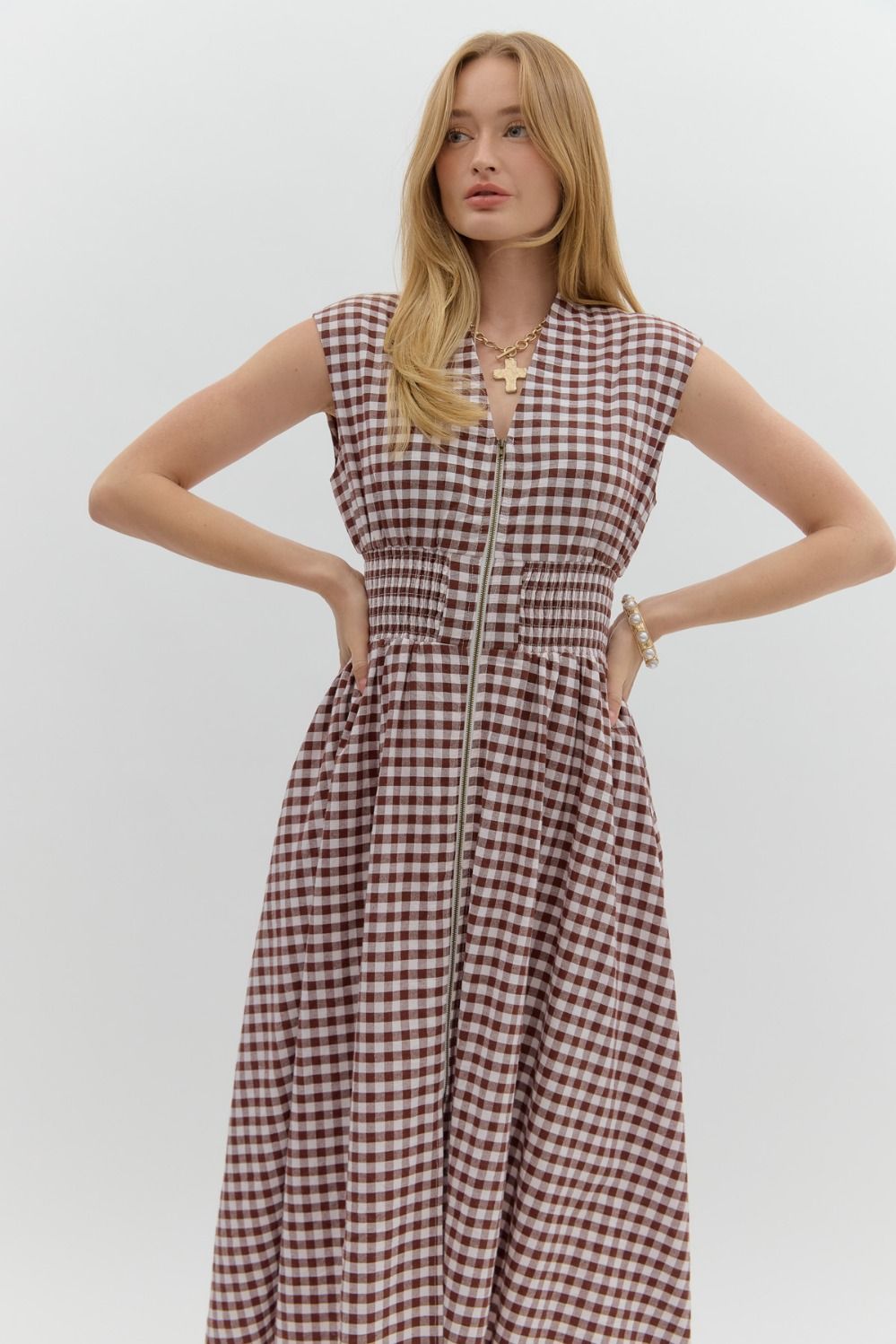 Brown Gingham Midi