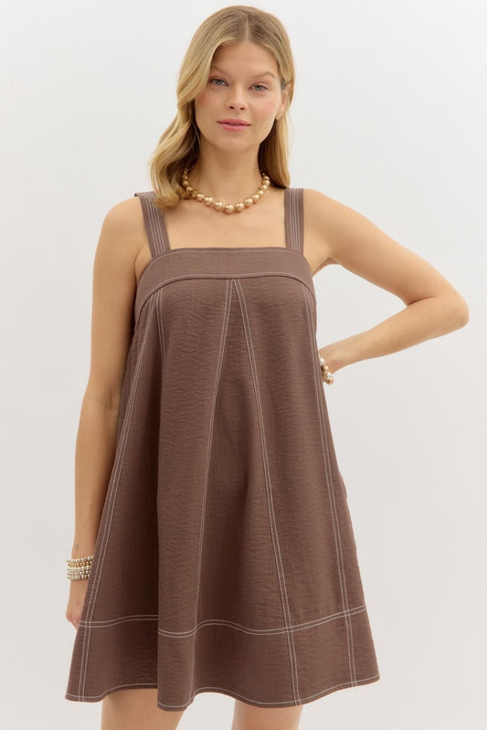 Brown Stitch Mini Dress