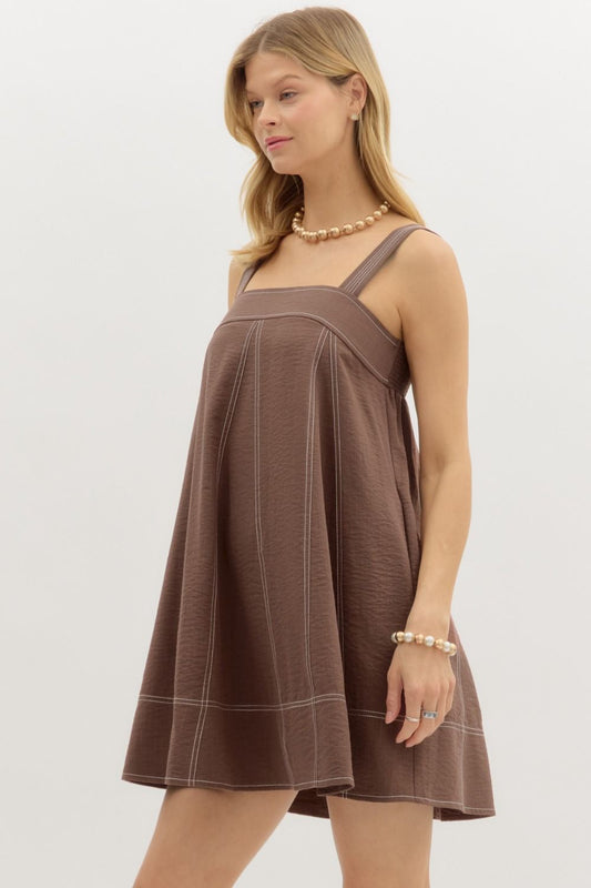 Brown Stitch Mini Dress