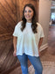 Corded Rib Short Sleeve Front Pocket Top: Off White