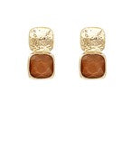 Mocha Bold Square Stone Textured Earrings
