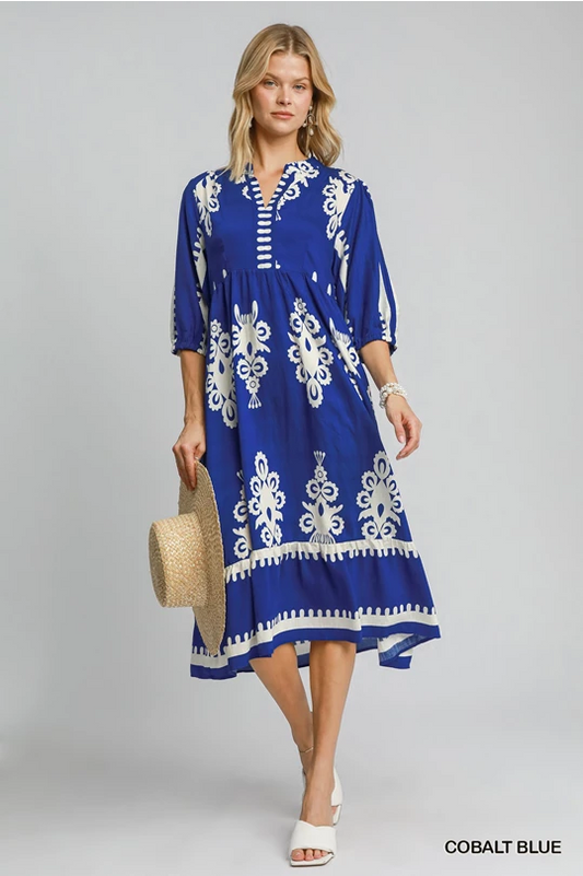 Border Print Halter Neck Dress