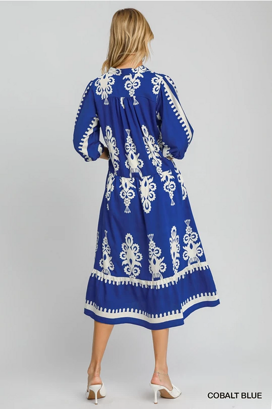 Border Print Halter Neck Dress