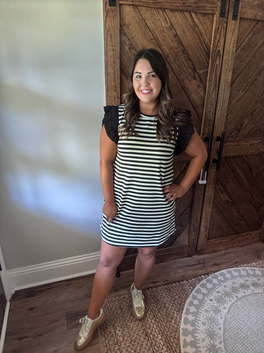 Black Ruffle Striped Mini