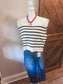 Oversized Crew Neck Stripe Sweater Vest: BLACK