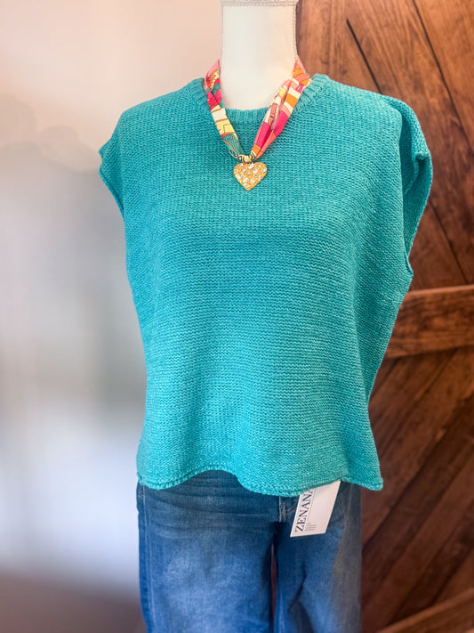 Oversized Crew Neck Sweater Vest: TURQUOISE