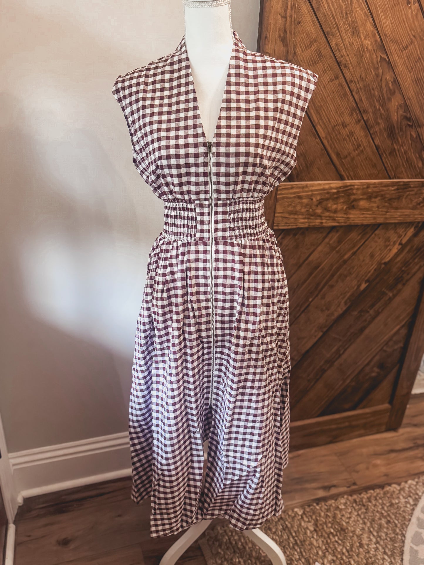 Brown Gingham Midi
