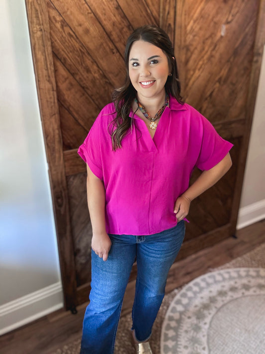 Fuchsia Solid Dolman Top
