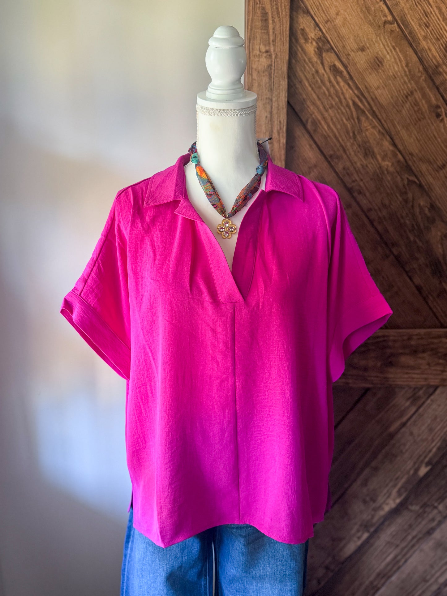 Fuchsia Solid Dolman Top