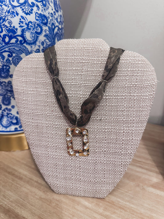 Leopard Rhinestone Scarf Necklace