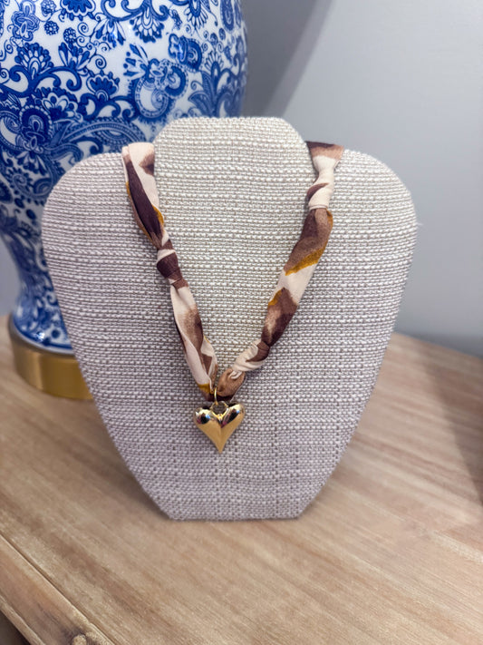 Brown Heart Scarf Necklace