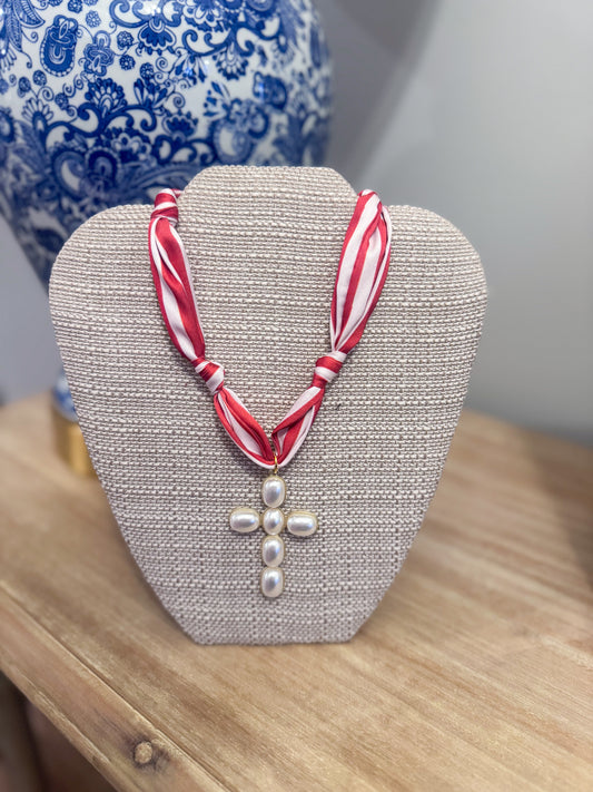 Pearl Cross Scarf Necklace
