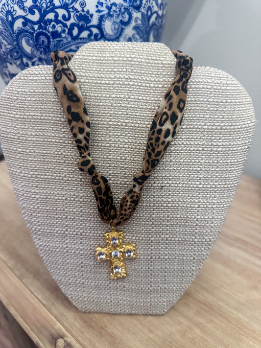 Leopard Cross Scarf Necklace