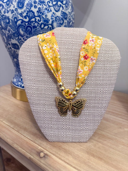 Gold Butterfly Scarf Necklace