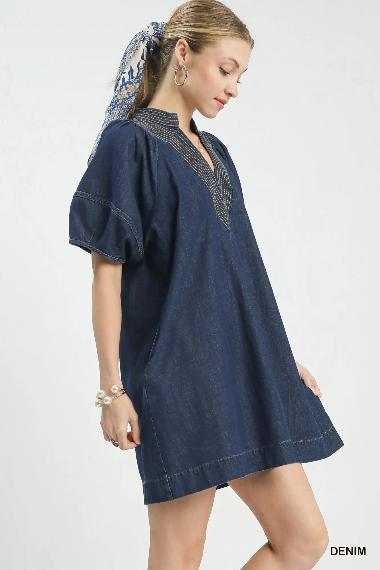 Denim Puff Sleeve Mini Dress