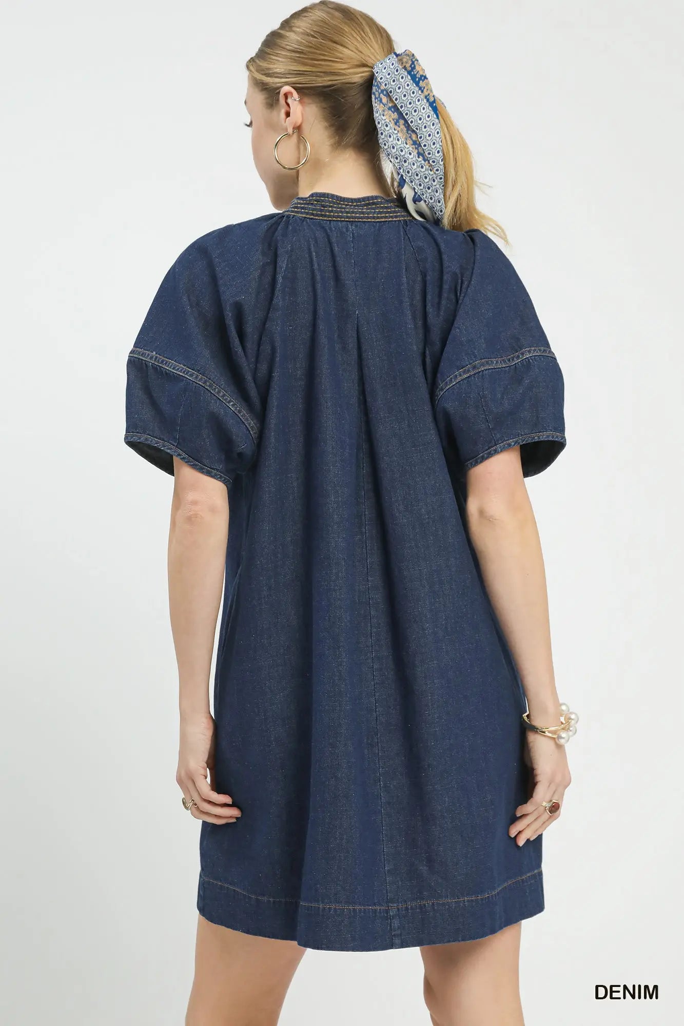 Denim Puff Sleeve Mini Dress