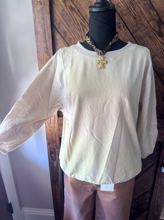 Beige Mixed Fabric Top