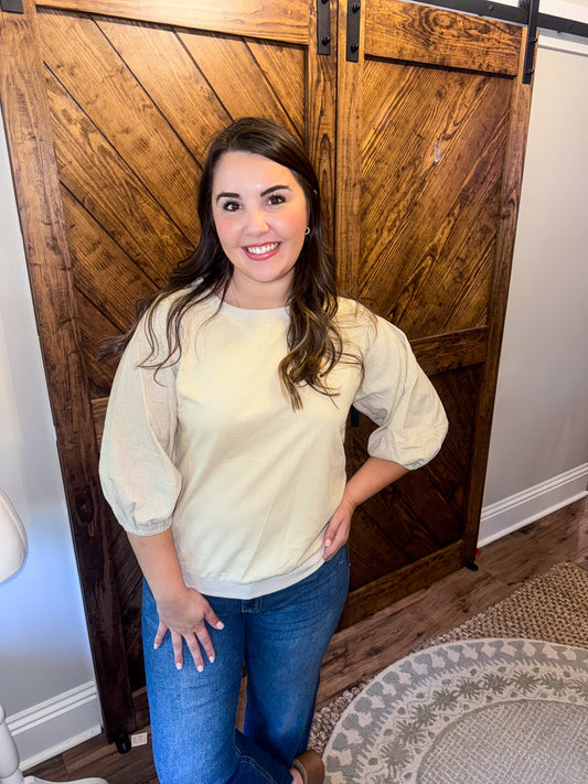 Beige Mixed Fabric Top