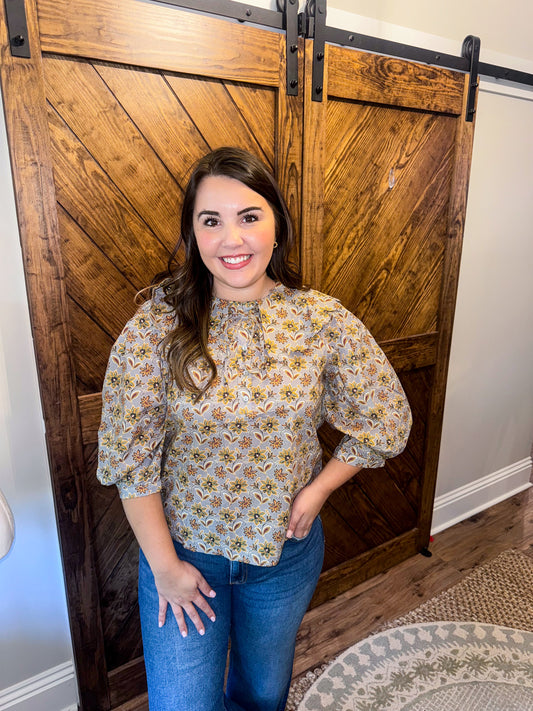 Gray Scalloped Collar Top