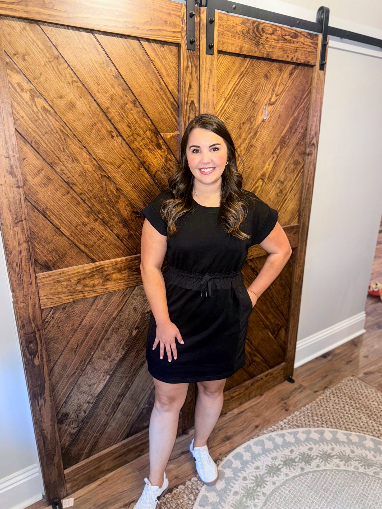 Black Jersey Drawstring Dress