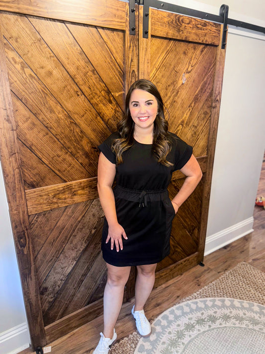Black Jersey Drawstring Dress