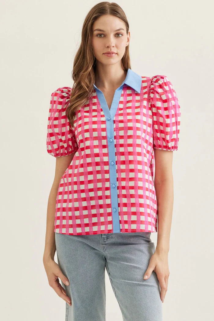 Gingham Collar Top